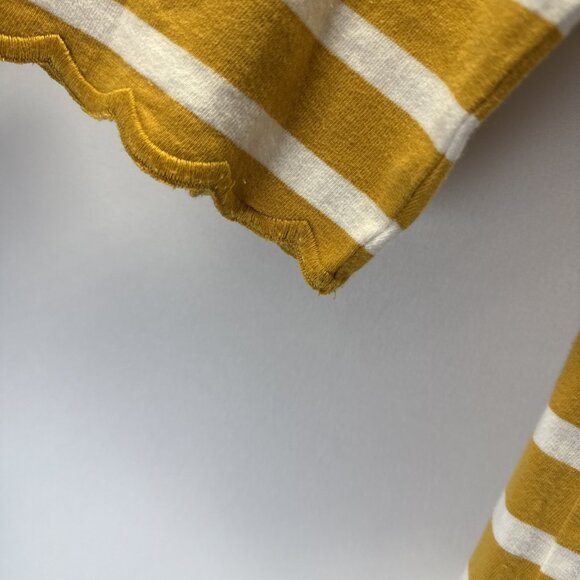 Talbots Women Top Sz 2X Gold White Stripe 3/4 Sleeve 100% Cotton Scallop Hemline - Picture 3 of 8